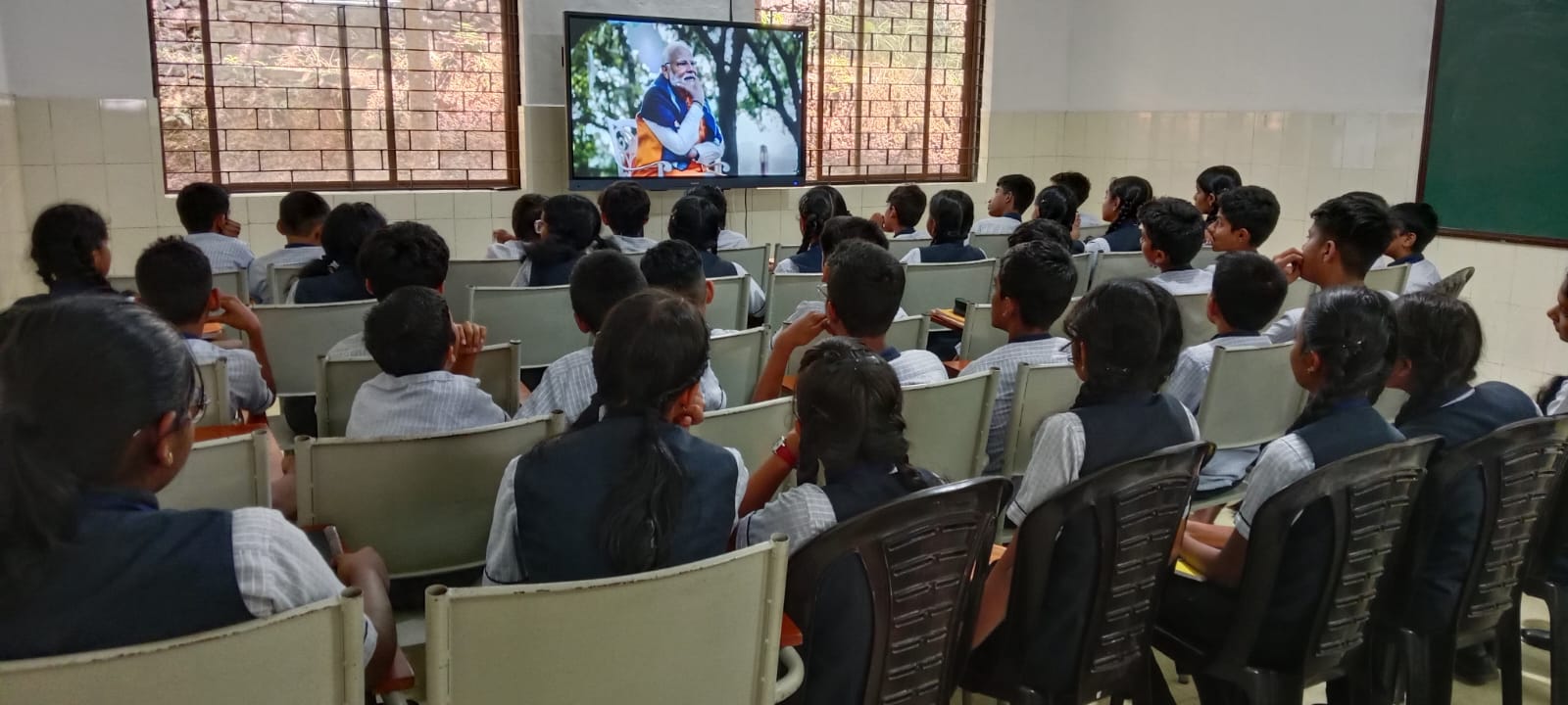 Students using smart board